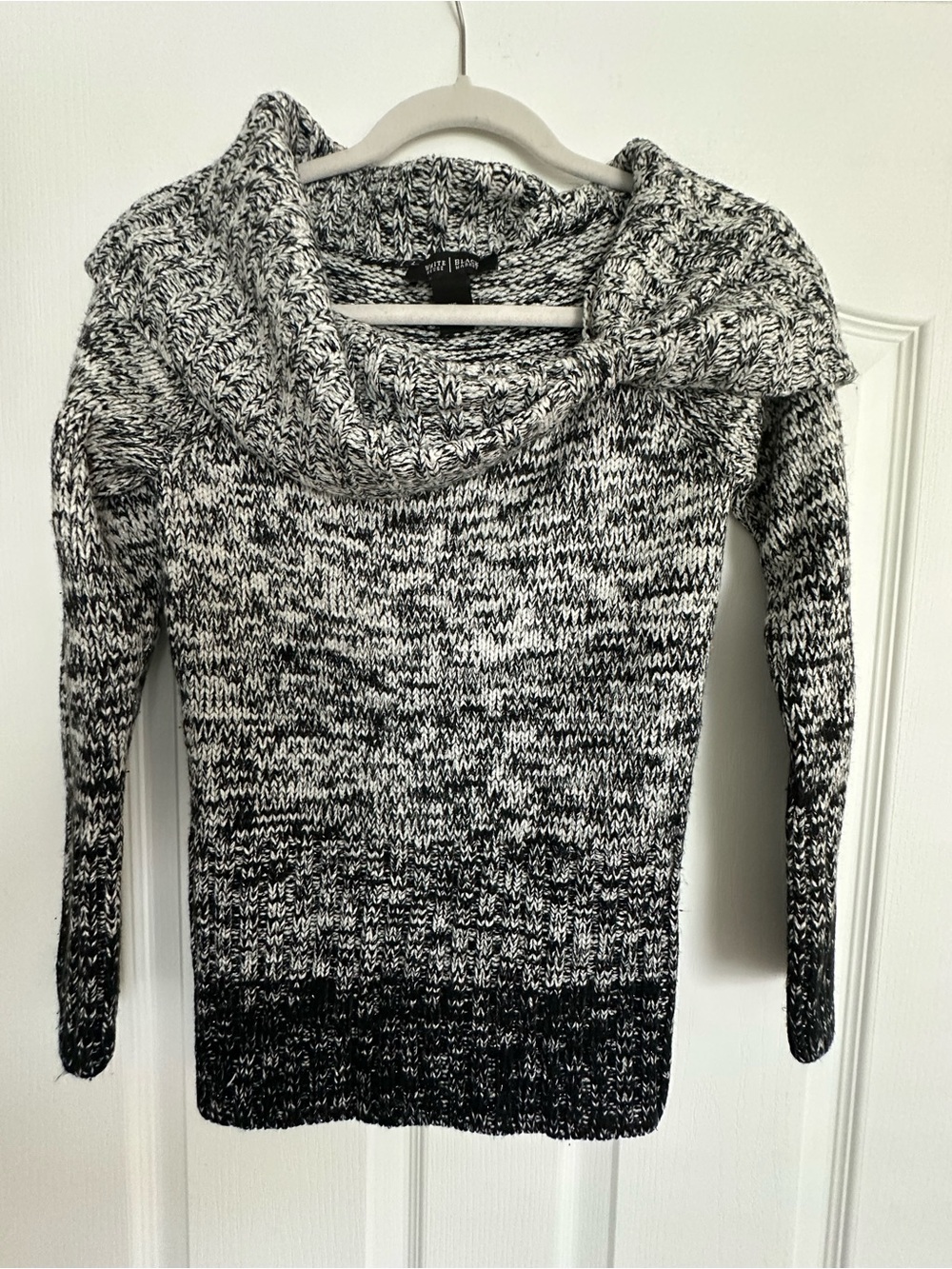 White House Black Market Black & White Marled Cowl Neck Sweater